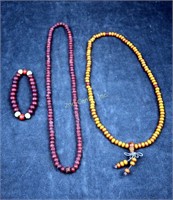Oriental  Red Beaded Necklace & Bracelet Lot