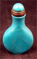 Vintage Blue Carved Stone Snuff Bottle 3"