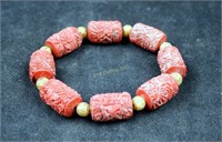 Vintage Oriental Carved Red Stone Bracelet