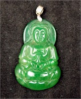 Vintage Carved Green Jade Buddha Pendant
