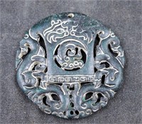 Large Black Carved Oriental Stone Pendant