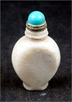 Vintage  White Carved Stone Snuff Bottle 3"