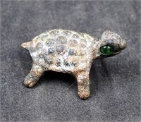 Antique Cast Iron Turtle W Emerald Eyes Rare