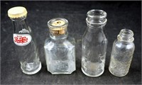 4 Vintage Small Clear Glass Advertising Bottles