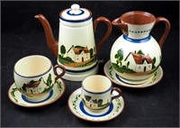 8 Pcs Hand Painted England Brown Ware Pottery