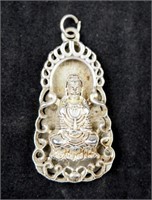 Vintage Carved Silver Buddha 2" Pendant
