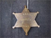 Antique U S Marshall Okla Brass Badge Replica