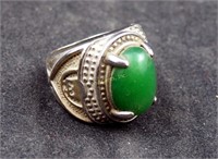 Vintage Oriental Ornate Men's Ring W Green Stone
