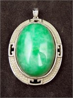 Oriental 2" Polish Green Jade? Stone Pendant