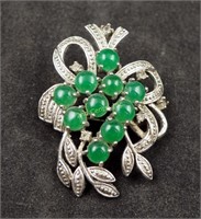 Oriental Carved Green Jade ? Brooch Pin