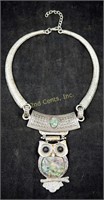 Vintage Oriental Silver & Stone Owl Necklace