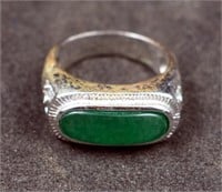Vintage Oriental Ornate Ring W Long Green Stone