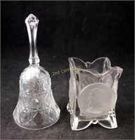 Vintage Crystal Coin Glass Sm Vase & Bell