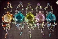 5 Vintage Colored Glass Beaded Wall Glass Bottles