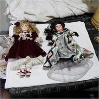 Two Dolls with Porcelain Heads, Feet & Hands