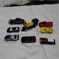 Collection of 7 Die cast Cars and a Train