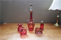 Five Pieces of Cranberry Glass