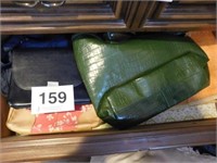 Navy blue cloth purse - olive green alligator