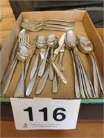 Flat of stainless,not a full set - silverware box