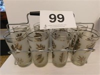 Set of 8 frosted and silver leaf water glasses in