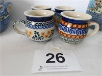 Polish Pottery, 4 coffee mugs, each different