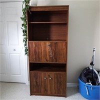 Wooden Bookcase w/ Pull Down Desk  &  Cupboard