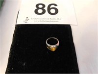 14K white gold ring with tiger's eye