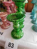 5 green mercury looking illuminated candlesticks