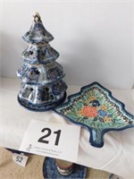 Polish Pottery Christmas tree shaped candy dish,