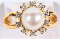 Jewelry 18kt Yellow Gold Pearl & Diamond Ring