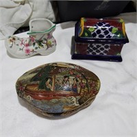 Old Foley Boot Vase & Two Ceramic Trinket Boxes