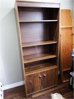 Wooden Bookcase w/ 3 Shelves &  Cupboard
