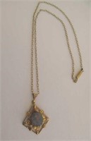 Vintage silver gilt black opal doublet necklace