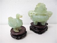 Chinese carved jade censer with jade duck