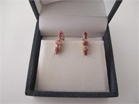 Pair 10ct gold ruby tourmaline earrings