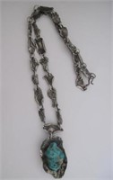 Sterling silver large turquoise necklace