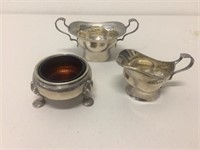 Sterling silver jug sugar bowl & salt