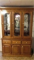 Oak leaded glass, lighted china cabinet
