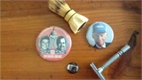 Shaving, political, crane baseball pin