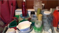 Tupperware, water jug, corningware