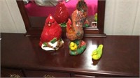 Red bird cookie jar and chicken with chick statue