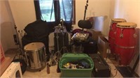Very Large lot of drums and equipment, carrying