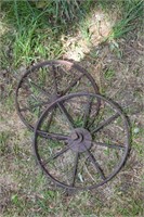 2 SMALL ANTIQUE STEEL WHEELS ! BY