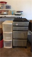 2 plastic storage containers and tote of