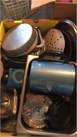 One large lot of kitchen supplies includes bowls,