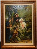 Oil on Canvas Religious Scene by A D Beaulieu