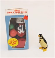 Windup Japanese Tin Penguin & Ball Game