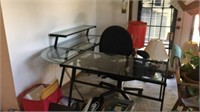 Metal desk with glass top includes office chair