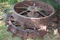2 LARGE ANTIQUE TRACTOR WHEELS ! BY