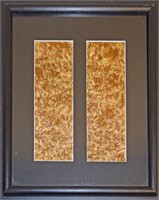 Framed pair gold metal thread embroidery